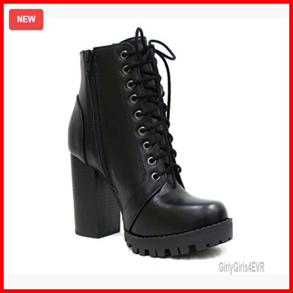 Lace Up Ankle Boots with Stacked Heel and Side Zipper - Picture 4 of 5